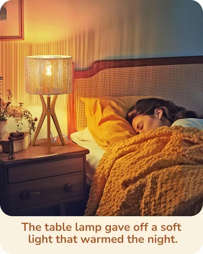 Vista 6 de EDISHINE Lámpara de mesa de ratán de 17.5 pulgadas, lámpara de noche de madera con pantalla tejida de cuerda de papel hecha a mano, lámpara