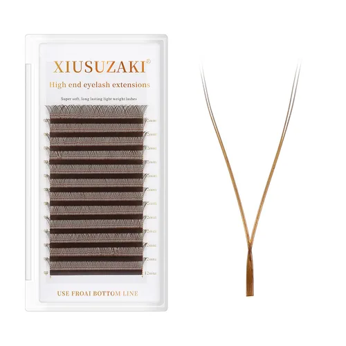 Extensiones de pestañas naturales tejidas a mano con triple punta marrón YY (0.315 in, 0.07C)