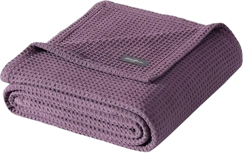 Vista 11 de Eddie Bauer - Manta tamaño Queen, ropa de cama de algodón 100% suave con textura de tejido gofre, 400 GSM, manta para sofá o cama (verde)