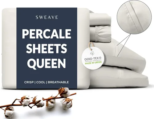 Vista 14 de Sábanas de percal 100% algodón tamaño individual - sensación de hotel fresca y crujiente, transpirable, más suave después de cada lavado, sábanas