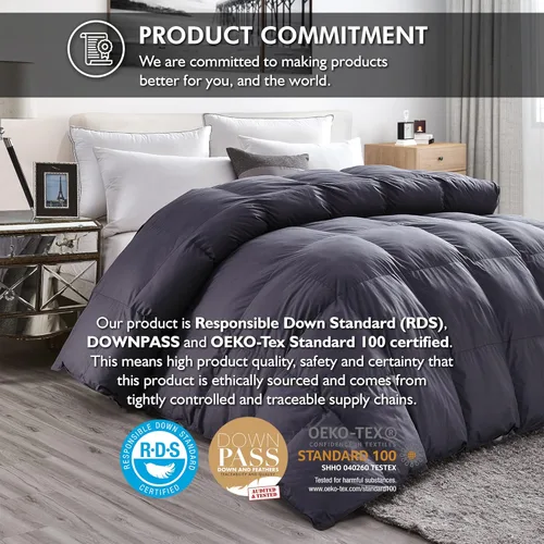 Vista 3 de Lujoso edredón de plumón de ganso tamaño queen, funda de edredón 100% algodón egipcio, edredón de peso de relleno de 60 onzas (Queen, gris sólido)