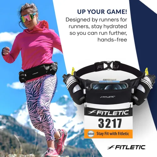 Vista 8 de Cinturón de hidratación para correr Fitletic con botellas de agua para hombres y mujeres – 2 botellas de agua para correr Quick Flow de 8oz, diseño