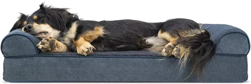 Vista 22 de FurHaven - Cama ortopédica de espuma estilo sofá para perros con funda lavable y extraíble - Felpa/Gamuza - Almendra, para perros de hasta 35 libras