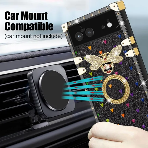 Vista 4 de nancheng for Google Pixel 6 Case for Girls Women Stylish Luxury Bees Design Case with Ring Stand Holder + Strap Lanyard Shockproof Protection Cover