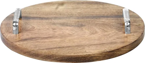 Vista 7 de Bandeja rústica para servir alimentos, bandeja de madera con asas, bandeja otomana de 13 pulgadas para sala de estar, desayuno, fiesta, mesa