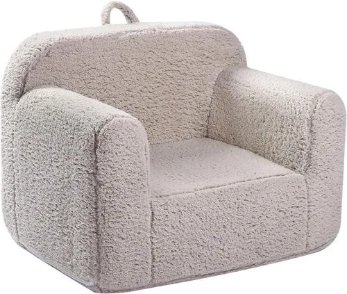 MOMCAYWEX Silla de sherpa suave y cómoda para niños, silla de espuma para niños y niñas, color gris claro