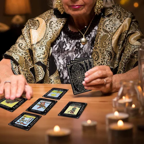 Vista 6 de Fofeadm - Cartas de tarot con libro guía y bolsa de lino de transporte, mazo de 78 cartas de tarot clásicas originales, juego de adivinación