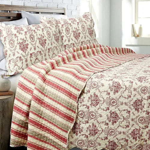 Vista 8 de Cozy Line Home Fashions - Juego de colcha (100 % algodón), con patrón estampado de medallón francés, color beige y borgoña