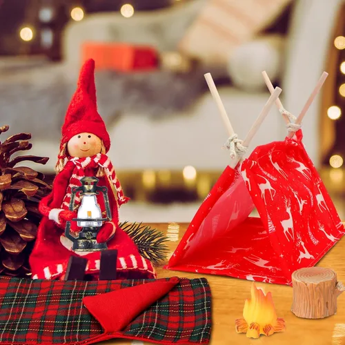 Vista 3 de Meooeck Juego de 6 accesorios de muñeca de Navidad que incluye 2 ropa de vacaciones y 4 accesorios de juguete novedosos para niños (abrazadero)