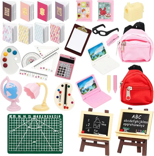 Vista 5 de ONEST 50 piezas Mini Casa Escolar Suministros Mini Escolares Accesorios Escolares Casa Miniatura Casa Casa Miniatura Modelo DIY Accesorios