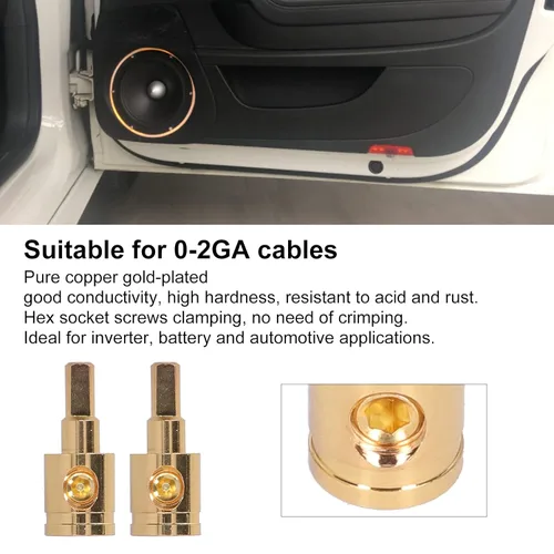 Vista 2 de Reductor de cable de audio, conector de terminal reductor de cable 0GA, cobre puro, chapado en oro, para modificación de amplificador de audio
