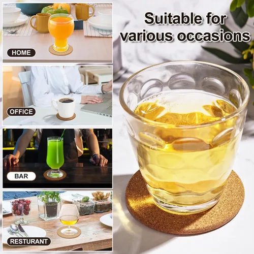 Vista 5 de Posavasos de corcho a granel para bebidas, 40 posavasos reutilizables de borde redondo, 3.5 pulgadas de grosor, absorbentes, resistentes al calor