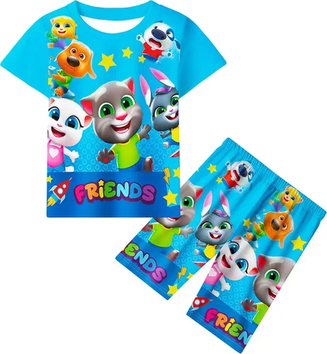 MABSSI Conjunto de camisa y pantalones cortos con estampado 3D de personajes de dibujos animados para niños, ropa de regalo, juguetes