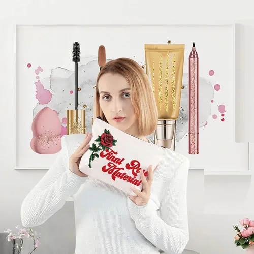 Vista 2 de LEVLO Bolsa de maquillaje cosmética para fanáticos de soltero, regalo inspirado en programas de televisión de soltero, material de rosa, bolsa