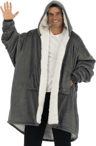 Vista 24 de THE COMFY Original - Manta de forro polar de microfibra con forro sherpa, diseño de gran tamaño con capucha y bolsillo de Shark Tank