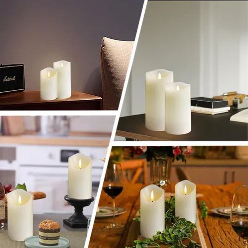 Vista 6 de Vela Recargable Sin Llama, Vela de Pilar LED Intermitente de Cera Real con Control Remoto y Temporizador, Velas Electrónicas Decorativas, 1 Juego