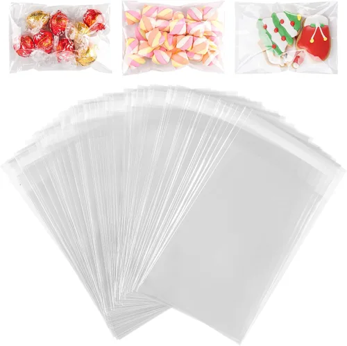 Vista 8 de YunKo Paquete de 200 bolsas de celofán autosellantes, bolsas transparentes para galletas para regalo, bolsa para embalaje de galletas, dulces