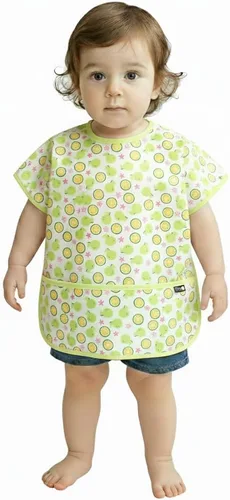 Vista 12 de Plie Short Sleeve Waterproof Bib for Toddlers – Easy Clean Feeding Apron for Mealtime, Daycare, Self-Feeding, Lightweight Triángulo de lima