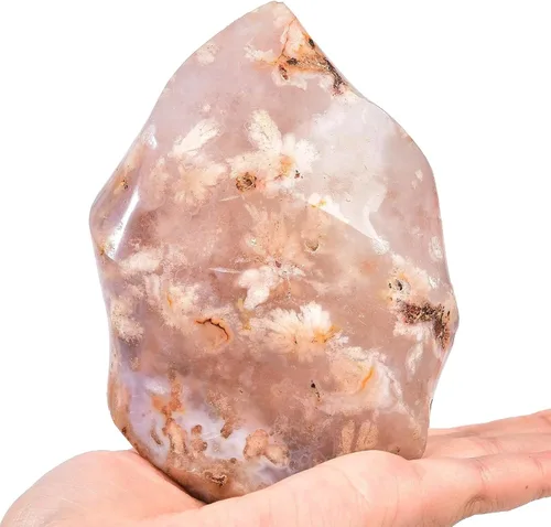 Vista 26 de AMOYSTONE - Gran torre de cristal de cuarzo rosa con forma de llama para sanación, meditación y energía. Decoración de cristal para el hogar
