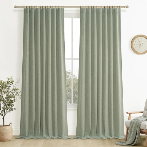 Vista 62 de Juego de 2 cortinas 100% opacas, 84 pulgadas de largo, dormitorio, estéticas, aislamiento térmico, eficiencia energética, mezcla de algodón y lino