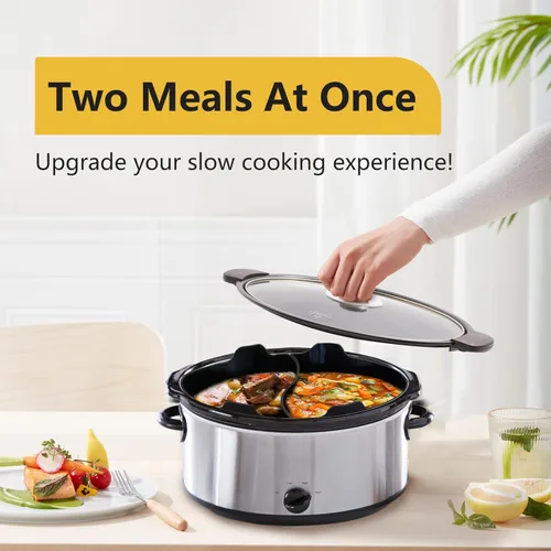 Vista 4 de Magikichen Revestimientos de silicona para ollas de barro, revestimientos de olla de cocción lenta, inserto divisor ovalado reutilizable de 6 a 7