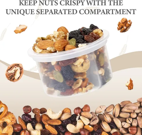 Vista 2 de SOLIGT Paquete de 4 recipientes para avena durante la noche con tapas, cucharas plegables y compartimentos divididos para frutas y nueces, tarros