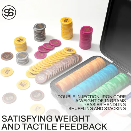 Vista 3 de SLOWPLAY Godel - Juego de fichas de póquer de arcilla de 0.49 oz para Texas Hold'em, 300 piezas [fichas en blanco] cuenta con una caja de chips