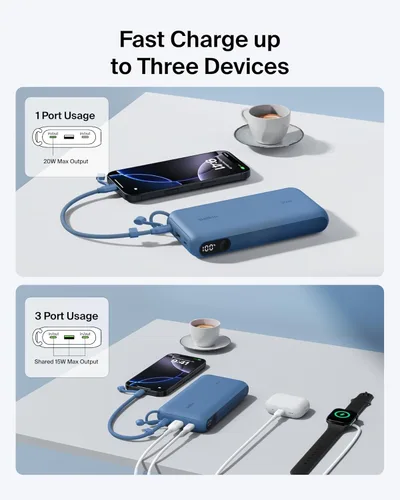 Vista 2 de Belkin Cargador Portátil, Batería Externa USB-C de 20,000mAh con 2 Puertos USB-C y 1 Puerto A, Pantalla Digital de Batería, Carga de 20W - iPhone
