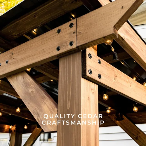 Vista 8 de Backyard Discovery Saxony Gazebo Pabellón para Parrilla BBQ de Madera de Cedro de 8' x 5' con Techo de Acero Galvanizado de Tapa Dura, Superficies