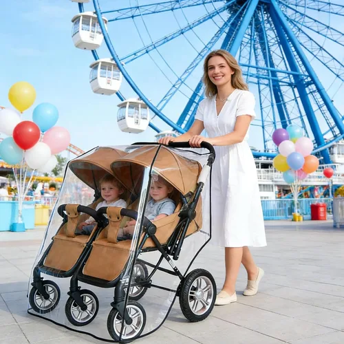 Vista 4 de Aligle - Impermeable para cochecito individual, tamaño universal, lado a lado, protector contra el clima, cubierta de lluvia para bebé/escudo contra