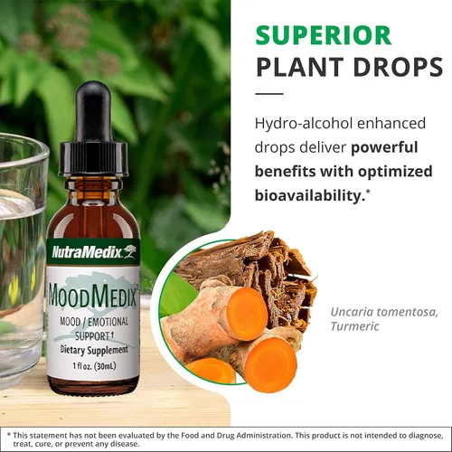 Vista 5 de NutraMedix MoodMedix - Suplemento de apoyo al estado de ánimo con garra de gato líquida biodisponible y gotas de raíz de cúrcuma, suplemento
