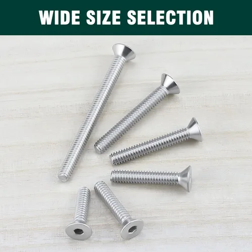 Vista 6 de Tornillos de cabeza avellanada plana 1/4-20 x 1, cobertura completa de rosca de máquina, unidad hexagonal Allen, acero inoxidable 304 18-8 SS, 25