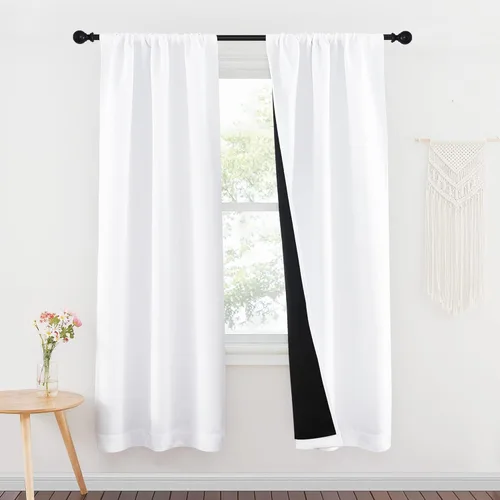 Vista 95 de NICETOWN Biscotti Beige 100% Cortinas opacas de 45" de largo para cocina, bolsillo con varilla para sótano completamente opaco, cortinas térmicas