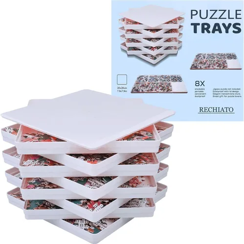 Vista 9 de 8 bandejas de clasificación con tapa de 8 x 8 bandejas de rompecabezas prémium para amantes de hasta 1000-1500 piezas, herramienta práctica (negro)
