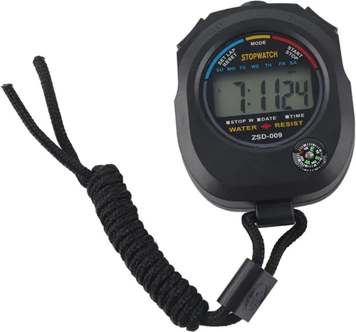 Vista 9 de 2 cronómetros LCD electrónico multifuncionales de mano, con fecha y hora y función de alarma, adecuado para deportes, correr, carreras, natación