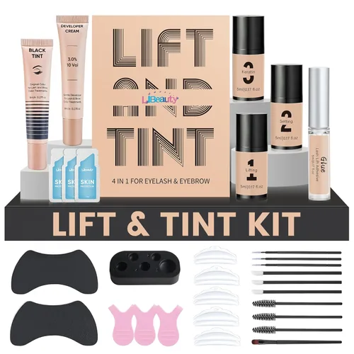 Vista 9 de Libeauty Kit de elevación de pestañas y color para cejas con color negro, permanente de elevación rápida y coloración voluminosa con herramientas