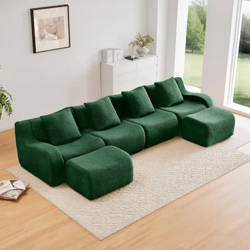 Vista 27 de Sofás de peluche sin hueso para sala de estar, juego de sofá modular negro con asiento profundo, sofá de gran tamaño, sofás para sala, cómodos sofás