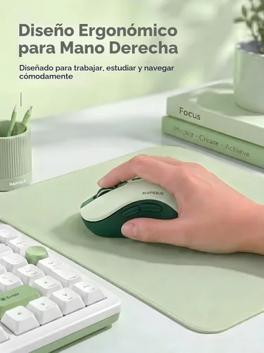 Vista 3 de RAPIQUE Ratón inalámbrico Bluetooth, Bluetooth dual y 2.4 GHz, verde Verde aguacate