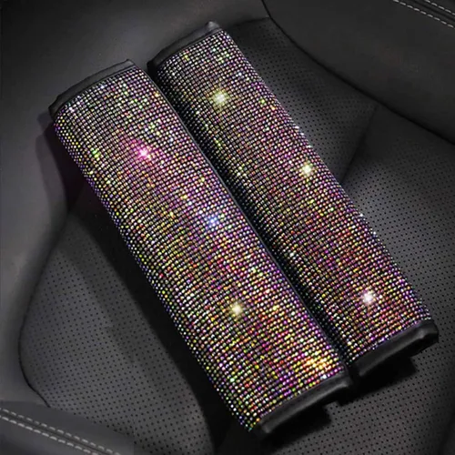 Vista 10 de 2 piezas de almohadillas para cinturón de seguridad con cristal brillante, fundas para cinturón de seguridad de coche con brillo, accesorios de 2