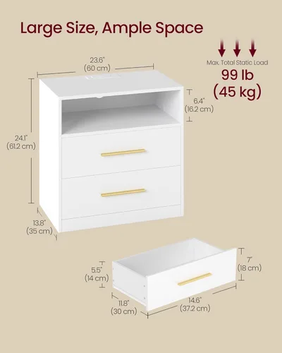 Vista 3 de VASAGLE Custos Collection - Mesita de noche de 23.6 pulgadas de ancho con estación de carga, luces LED, moderna mesita de noche, mesa auxiliar