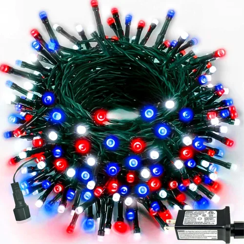 Vista 10 de Guirnalda de luces LED, 264 pies, 800 luces, exteriores e interiores, temporizador, función de memoria, 8 modos, cable verde, impermeable, árbol