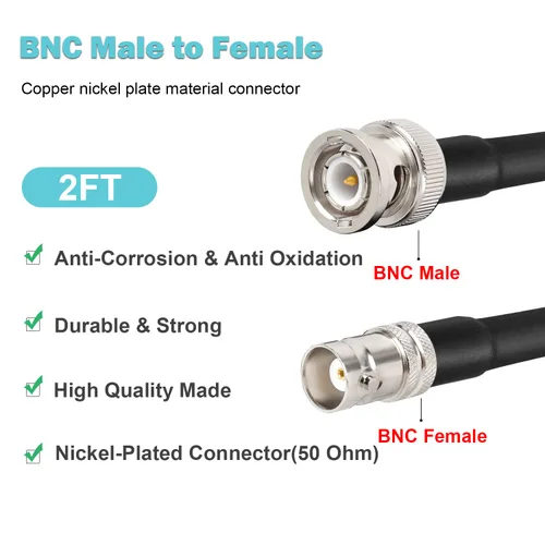 Vista 3 de MOOKEERF Cable coaxial BNC macho a BNC hembra de 50 ohmios RG8X coaxial de pérdida ultra baja para antena, radio RF, módem, osciloscopio, espectro