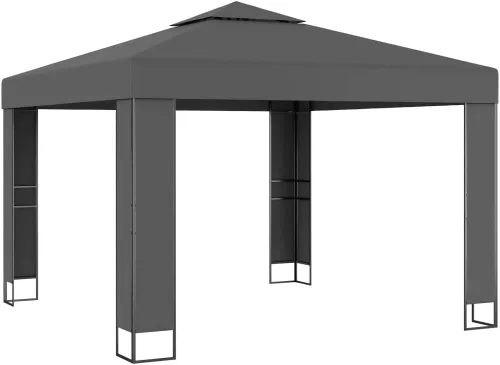 Vista 7 de carpas para patio, kiosco, carpa con doble techo, 9.8 x 9.8 pies, color blanco, adecuado para exteriores, jardín, camping