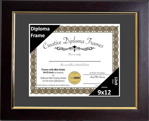 Vista 42 de Creative Picture Frames Marco de diploma de caoba de 7 x 9 pulgadas con borde dorado, incluye caballete de vidrio negro y ganchos de pared
