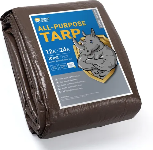 Vista 48 de GUARD SHIELD Lona resistente de 12 x 16 pies, cubierta de lona de polietileno negra y plateada impermeable, gruesa, multiusos, de 25/64 pulgadas