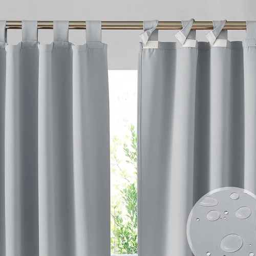 Vista 33 de RYB HOME Cortinas para exteriores para patio – 2 paneles cortinas para exteriores desmontables con parte superior adhesiva, impermeables, opacas