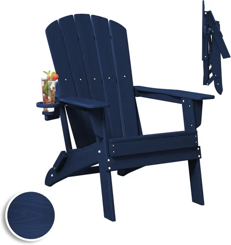 Vista 44 de Plawdlik Silla plegable Adirondack, probada por SGS, textura de madera con portavasos, resistente a todo tipo de clima, HDPE, cómoda para piscina