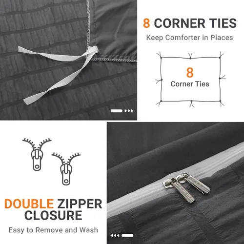 Vista 5 de HYMOKEGE - Funda de edredón gris oscuro tamaño King, juego de funda de edredón de sirsaca ultra suave de 3 piezas con cierre de cremallera, juego