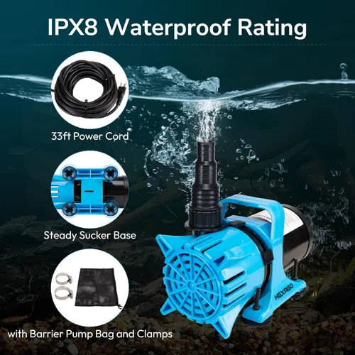 Vista 6 de Hexago Bomba de agua sumergible de 1800 GPH, bomba de estanque de agua de 100 W con bolsa de barrera, cable de alimentación de 33 pies, bombas