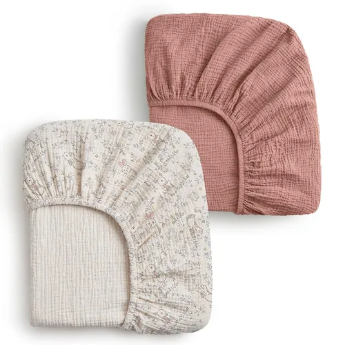 Vista 13 de Blissful Diary Sábanas de moisés de muselina para bebés niñas y niños, algodón suave bohemio ajustadas para colchón oval, reloj de arena, Verde